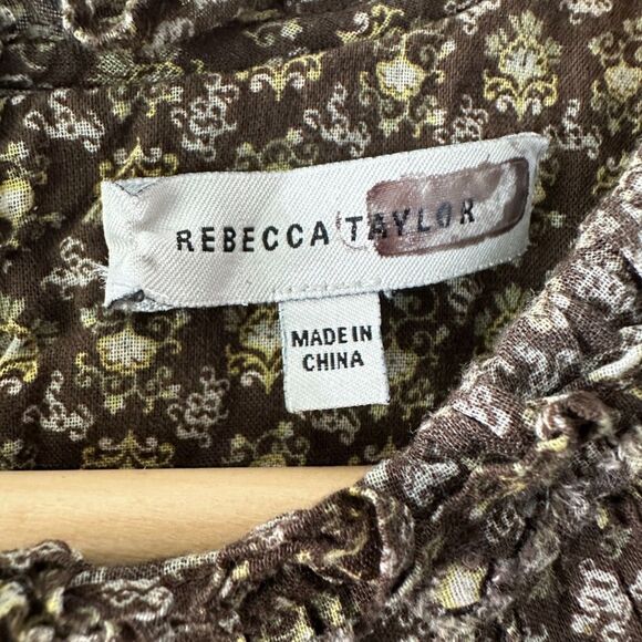 Rebecca Taylor Feather Fleur Smocked Ruched Mock Neck Floral Top Puff Sleeve Sz6 - Picture 5 of 10